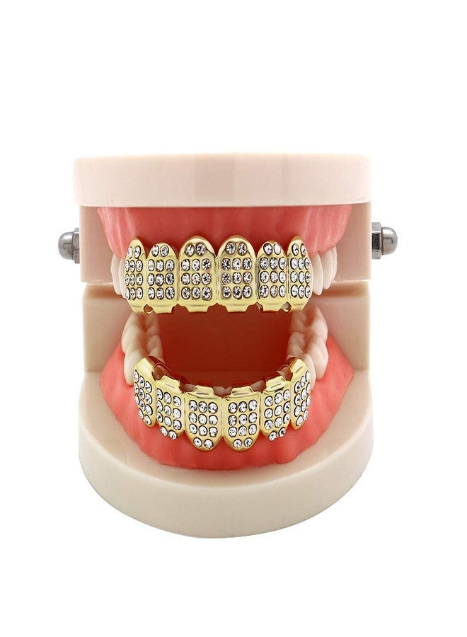 OOCC 18k Gold 6 Teeth Grillz Hip Hop Joker Diamond Top & Bottom Teeth Caps Grillz Set - Image 4